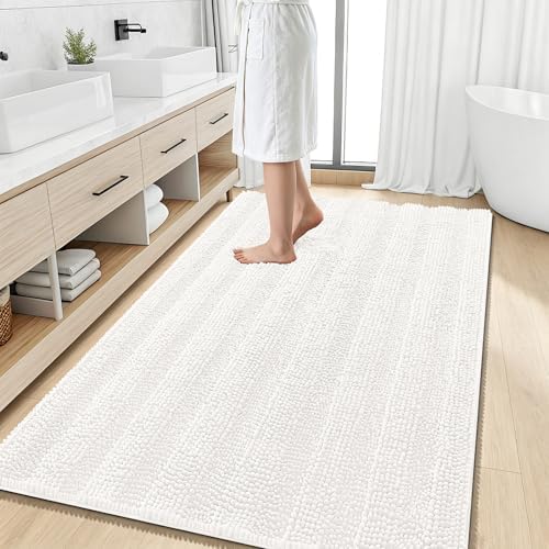Smiry Thick Chenille Large Bathroom Runner Rugs 50x30, Soft Bath Mat, Ivory
