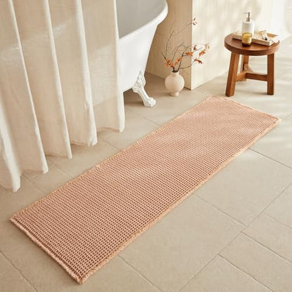 TYUU Waffle Runner Rug Bathroom, Long Boho Bath Mat, 72x24 Light Peach