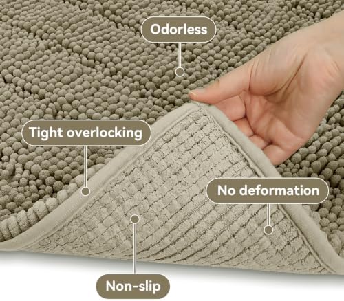 Bcoimo Large Bathroom Rug, Chenille Bath Mat with High Low Pile Design, Soft Absorbent Non Slip Bath Rug, Machine Washable Quick Dry Mat for Shower, Tub, Sink and Vanity