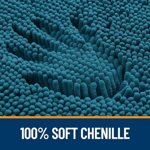 OLANLY Chenille Bathroom Rugs Sets 2 Piece, 36"x24"+24"x20", Peacock Blue