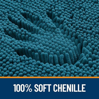 OLANLY Chenille Bathroom Rugs Sets 2 Piece, 36"x24"+24"x20", Peacock Blue