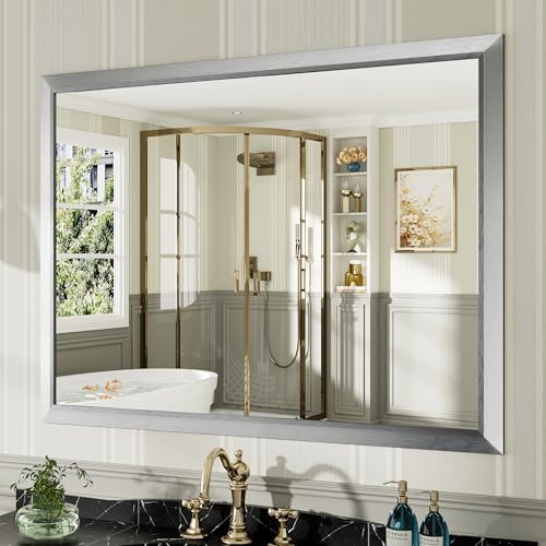 Briivue Bathroom Wall Mirror, Silver Brushed Nickel Metal Frame, 48x36 Inch