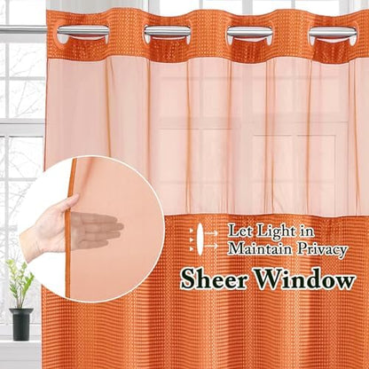 Gibelle No Hook Cloth Burnt Orange Shower Curtain with Liner, 72x80