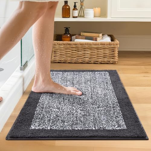 Bathroom Rugs 24x17 Non Slip Washable, Soft Absorbent Bath Mat Dark Grey