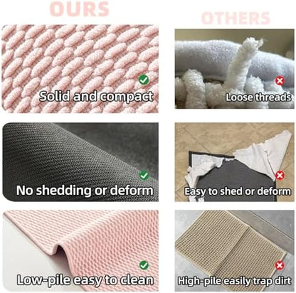 TYUU Bathroom Rugs Non Slip Washable, Super Absorbent Thin Bath Mat Quick Dry Low Pile Bathroom Rug, Pink 20"x48"