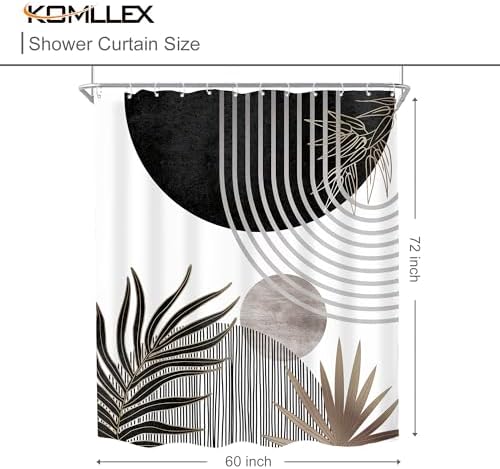 Mid Century Black Gray Boho Abstract Modern Bathroom Shower Curtain Set