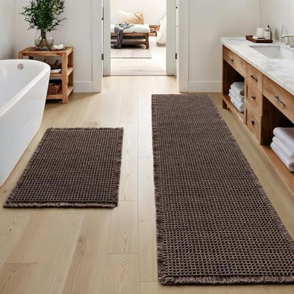 MIULEE Set of 2 Waffle Bathroom Rugs Chocolate Bath Mat 17"x24"+17"x48"