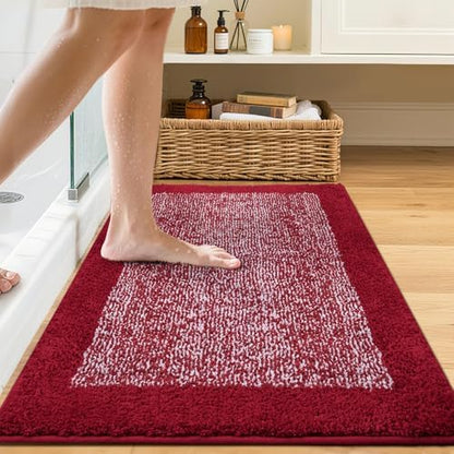36x24 Large Bathroom Rugs Non Slip Washable, Soft Absorbent Bath Mat Red