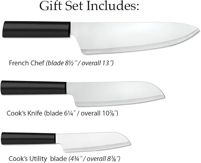 Rada Cutlery Chef Select Gift Set (G257), 3-Piece Knife Set, Stainless Steel Blades, Black Handle