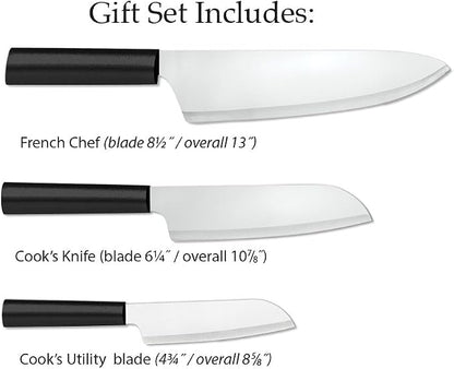 Rada Cutlery Chef Select Gift Set (G257), 3-Piece Knife Set, Stainless Steel Blades, Black Handle