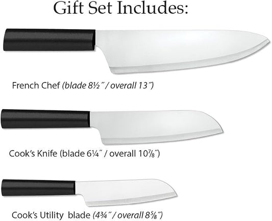 Rada Cutlery Chef Select Gift Set (G257), 3-Piece Knife Set, Stainless Steel Blades, Black Handle