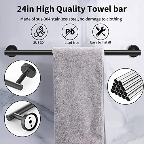 Newfun 10 Pieces Matte Black Bathroom Hardware Set 24 Inch