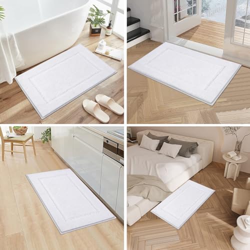 Pauwer 3 Piece Bathroom Rug Set, Non Slip Washable Bath Mat, White