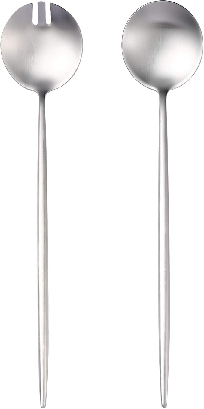 Lemeya Salad Serving Utensils,Serving Spoons Stainless Steel,2Pcs Long Handle Salad Servers 11.42 Inch,Salad Utensils for Serving,Matte Finish,Dishwasher Safe