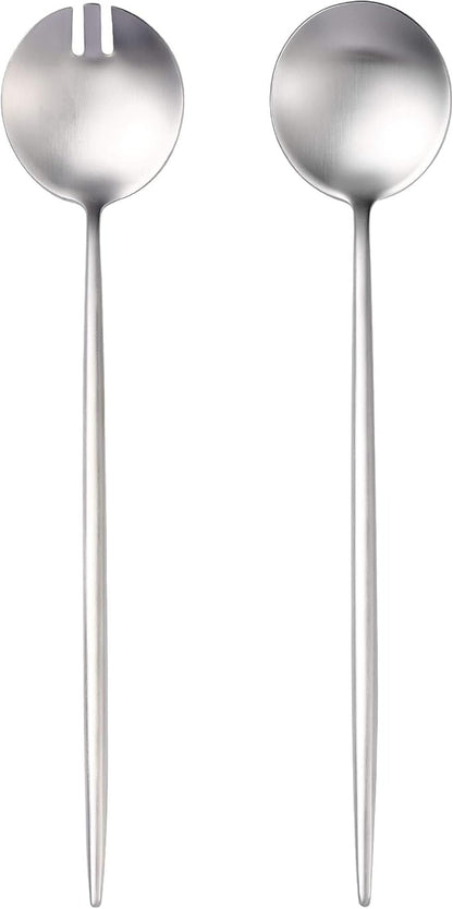 Lemeya Salad Serving Utensils,Serving Spoons Stainless Steel,2Pcs Long Handle Salad Servers 11.42 Inch,Salad Utensils for Serving,Matte Finish,Dishwasher Safe