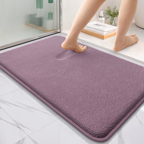 OLANLY Thick Memory Foam Bathroom Rugs 36x24, Absorbent Bath Mat, Deep Plum