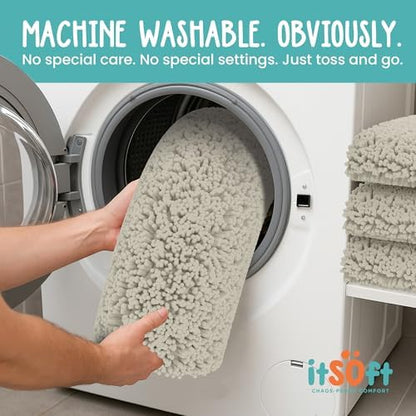 Chenille Bath Mats 59"x21", Plush Absorbent Quick Dry, Soft & Machine Washable, Non Slip Carpet for Bathroom, Thick Bathroom Rugs, Shower Restroom Rug Mat, Alfombras De Bano, Bathrugs