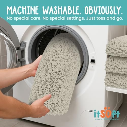 Chenille Bath Mats 61"x31", Plush Absorbent Quick Dry, Soft & Machine Washable, Non Slip Carpet for Bathroom, Thick Bathroom Rugs, Shower Restroom Rug Mat, Alfombras De Bano, Bathrugs