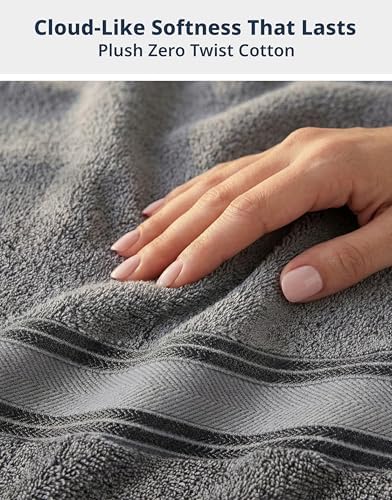 LANE LINEN Bath Towel Set 100% Cotton 12 Piece Soft Absorbent - Grey