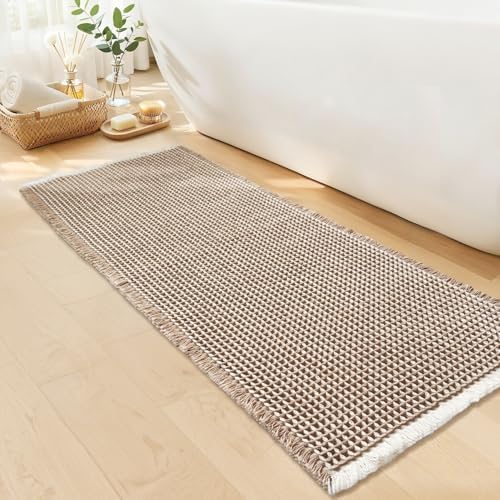 Waffle Bath Mat, Boho Bathroom Rugs Non Slip Washable, 20" x 48"