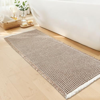 Waffle Bath Mat, Boho Bathroom Rugs Non Slip Washable, 24" x 48"