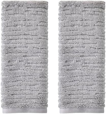 SKL Home CloudSoft Hand Towel Set, 2-Piece, 100% Cotton Luxury, Gray