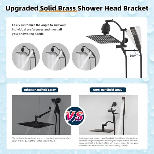 Hibbent Metal 10'' Filtered Rainfall Shower Head with Handheld Combo, High Pressure Shower Wand, 16'' Adjustable Arc Extension Arm, 20 Stage Shower Filter, 71'' Hose, Shower Holder, Oil Rubbed Bronze