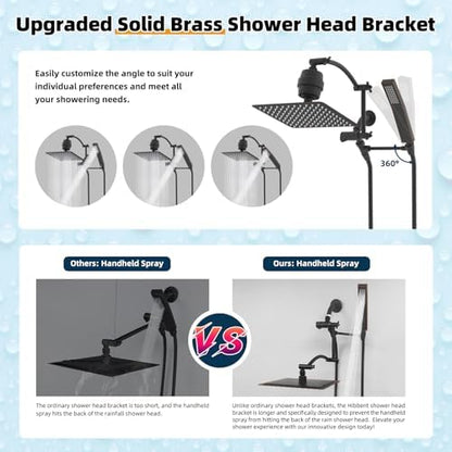 Hibbent Metal 10'' Filtered Rainfall Shower Head with Handheld Combo, High Pressure Shower Wand, 16'' Adjustable Arc Extension Arm, 20 Stage Shower Filter, 71'' Hose, Shower Holder, Oil Rubbed Bronze