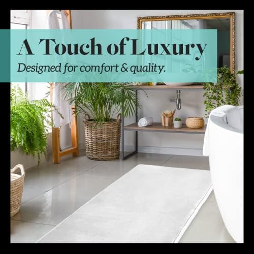 Memory Foam Bath Mat Non Slip Absorbent Super Cozy Velvet Bathroom Rug Carpet (22 inches X 36 inches, White)