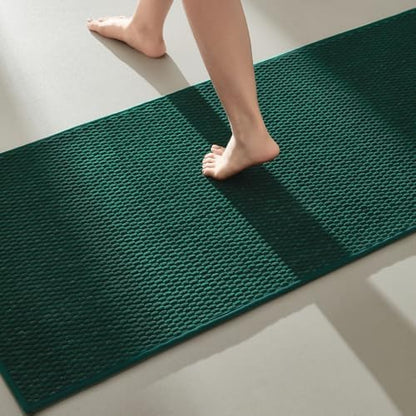 TYUU Bathroom Runner Rugs, Long Bath Mat Runner Washable Thin Quick Dry Low Pile Bathroom Runner Rugs Non Slip, Dark Green 16"x60"