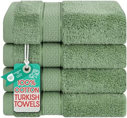 American Soft Linen Salem Washcloth Sets, 4 Piece Luxury 600 GSM 100% Cotton Washcloths for Bathroom, 13x13 inches Washrags Premium Quality Hand Face Towels, Sage Green