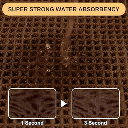 IM HOME Waffle Bath Mat Set 3 Piece, Boho Woven Modern Bath Rug Absorbent Non Slip, Soft Bathroom Mats, Machine Washable Knit Bath Rugs with Border for Bathroom, Bedroom, Kitchen, Shower, Tub, Brown