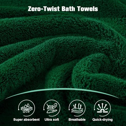 COZYART Bath Towel Set 6 PCS Formal Green Luxury 100% Turkish Cotton 650GSM