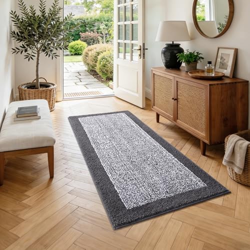 Long 2x4 Ft (48''x24'') Bathroom Rugs, Non Slip Washable Bath Mat Grey