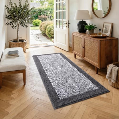 Long 2x4 Ft (48''x24'') Bathroom Rugs, Non Slip Washable Bath Mat Grey