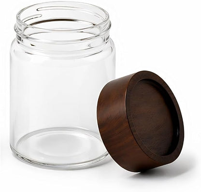 Wide Mouth Glass Storage Jars With 2.5" Acacia Wood Lids - 6 Pack of 6 Oz Food Storage Containers - Borosilicate Glass Canisters Sets For Kitchen - Pantry Organizers and Storage for Flour Rice Coffee