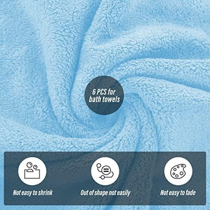 MOONQUEEN 6 Pack Premium Bath Towel Set - Quick Drying - Microfiber Coral Velvet Highly Absorbent Towels - Multipurpose Use as Bath Fitness, Bathroom, Shower, Sports, Yoga Towel (Aquamarine)