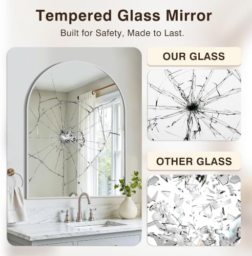Arched Bathroom Vanity Mirror for Over Sink, 40”x30”, Silver