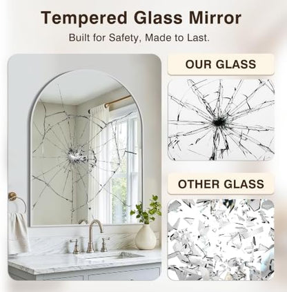 Arched Bathroom Vanity Mirror for Over Sink, 40”x30”, Silver