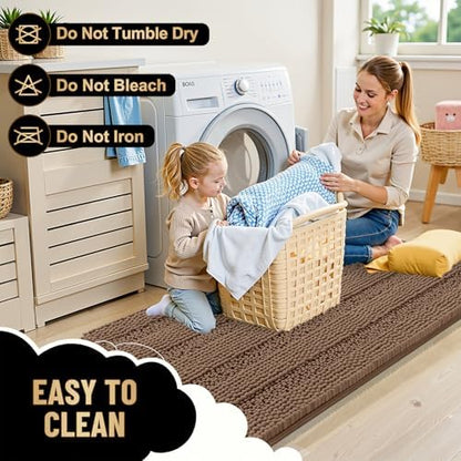 OLANLY Thick Bathroom Runner Rugs 44x24, Soft Chenille Bath Rugs, Mocha