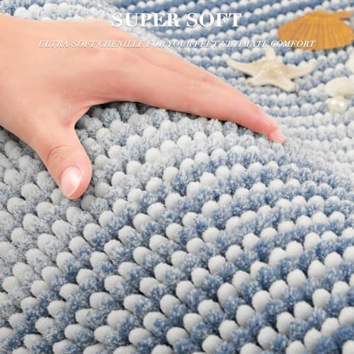 BSICPRO Large Bathroom Rugs Runner, 22x60 Striped Bath Mats, Fog Blue