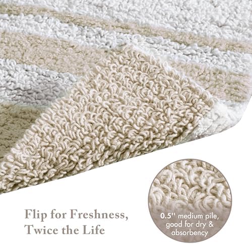 Madison Park Reversible Spa Rug 100%-Cotton Striped Ultra Soft Water Fast Bath Non-Slip Absorbent Quick Dry Mats for Tub, Shower Room, and Bathroom, 20x30, Taupe (Pack of 1)