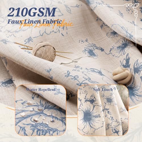 Vintage Blue Floral Shower Curtain with 12 Clear Rings - 72" W x 72" L