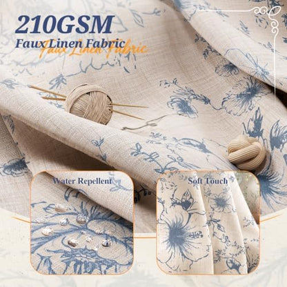 Vintage Blue Floral Shower Curtain with 12 Clear Rings - 72" W x 72" L