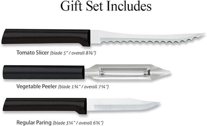 Rada Cutlery Peel, Pare & Slice Gift Set (G218), 3-piece Knife Set, Stainless Steel Blades, Black Handle