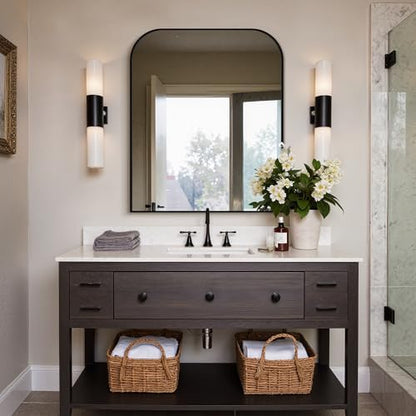 Delma 36"x30" Black Metal Framed Bathroom Mirror for Over Sink