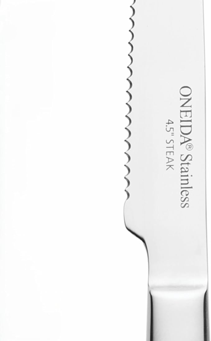 Oneida Preferred Stainless Steel Steak Knives Set of 4 – Durable Dining Cutlery with Sharp Serrated Blades, Metallic Finish