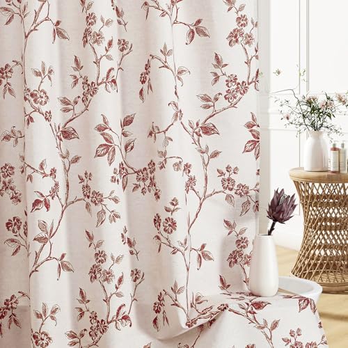 MitoVilla Burgundy Cotton Floral Shower Curtain for Bathroom, 72 x 72
