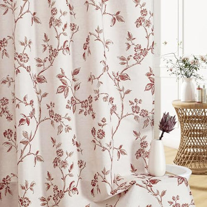 MitoVilla Burgundy Cotton Floral Shower Curtain for Bathroom, 72 x 72