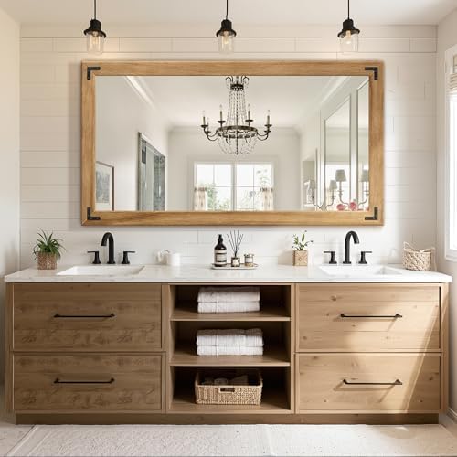 Wood Framed Bathroom Vanity Mirror for Wall, 30"x55" Farmhouse Mirror